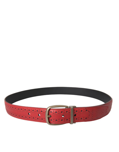 Dolce & Gabbana Red Perforated Leather Metal Buckle Belt Men - 85 cm / 34 Inches