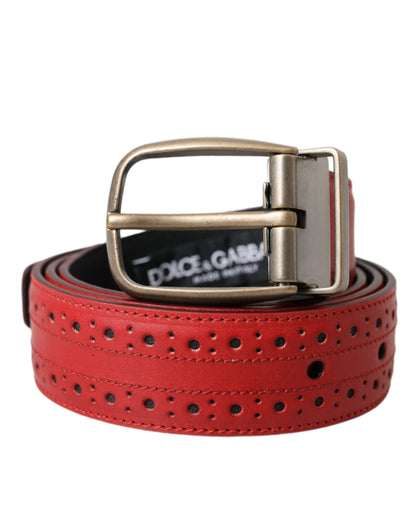 Dolce & Gabbana Red Perforated Leather Metal Buckle Belt Men - 85 cm / 34 Inches