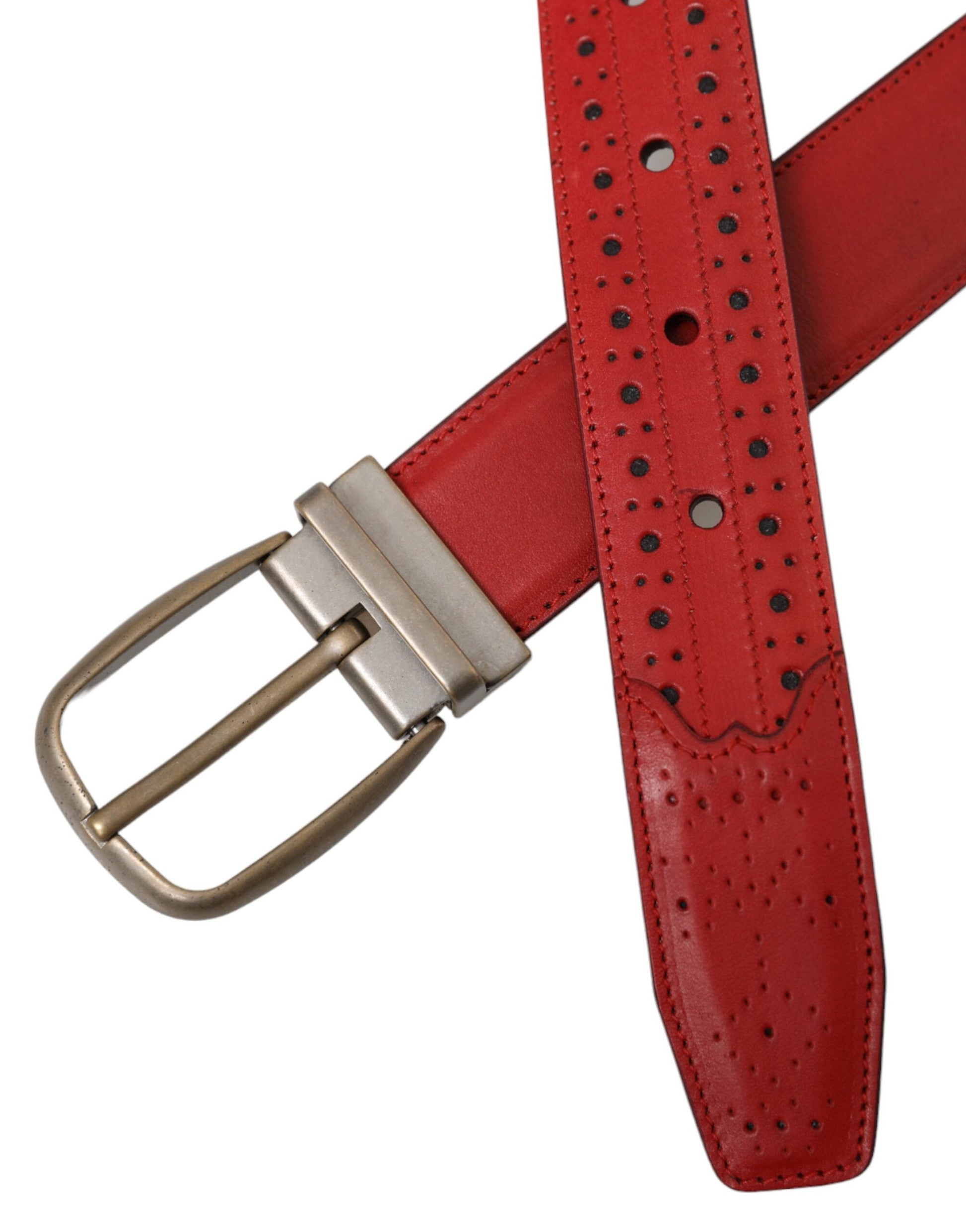 Dolce & Gabbana Red Perforated Leather Metal Buckle Belt Men - 85 cm / 34 Inches