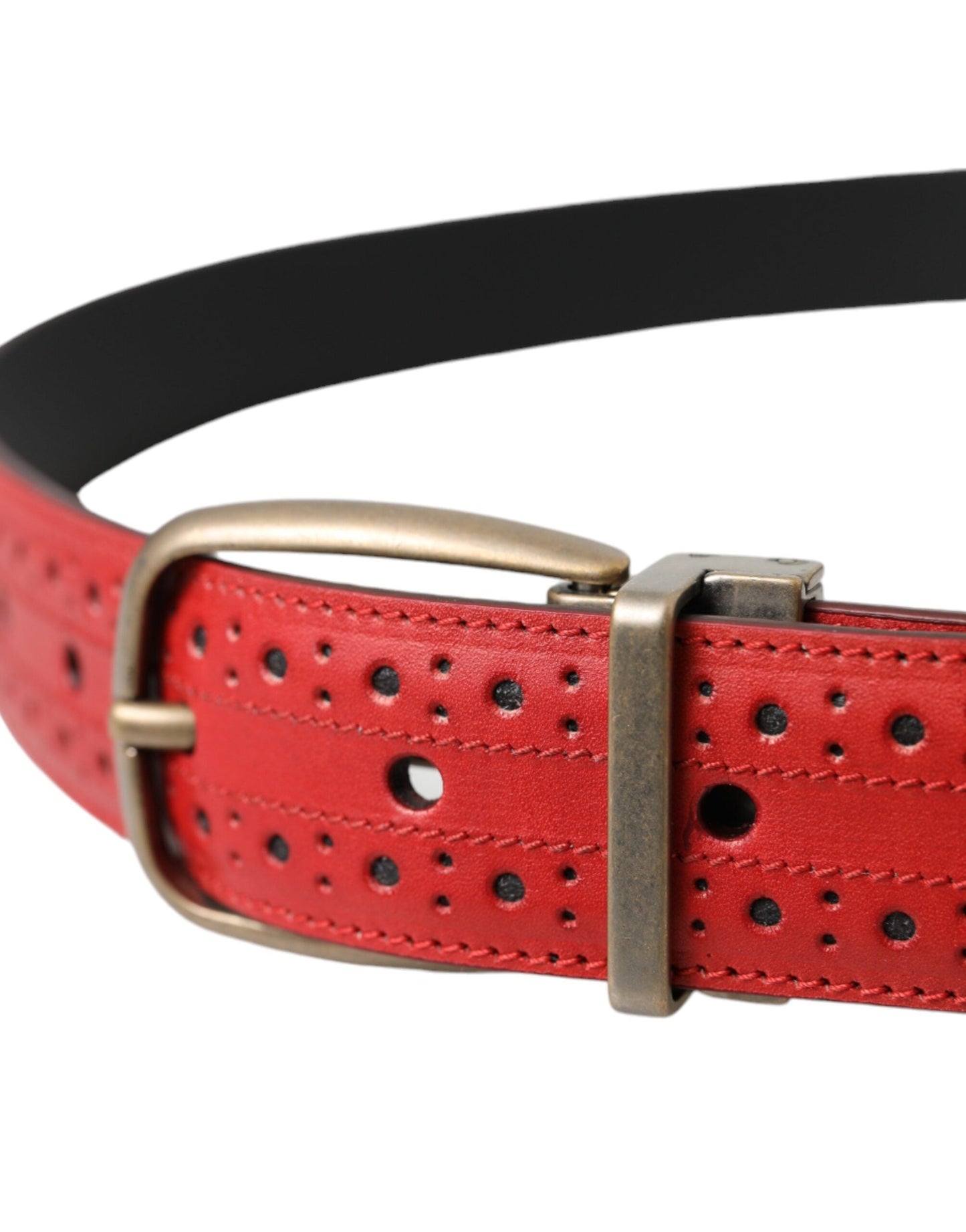 Dolce & Gabbana Red Perforated Leather Metal Buckle Belt Men - 85 cm / 34 Inches