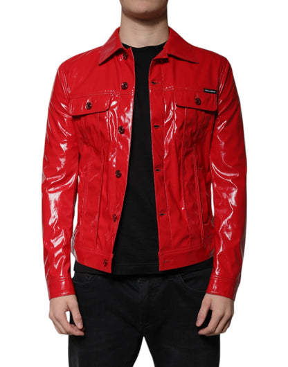 Dolce & Gabbana Red Polyester Button Down Collared Jacket - IT48 | M