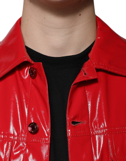 Dolce & Gabbana Red Polyester Button Down Collared Jacket - IT48 | M