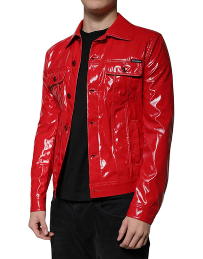 Dolce & Gabbana Red Polyester Button Down Collared Jacket - IT48 | M