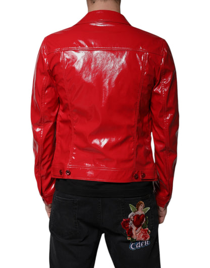 Dolce & Gabbana Red Polyester Button Down Collared Jacket - IT48 | M