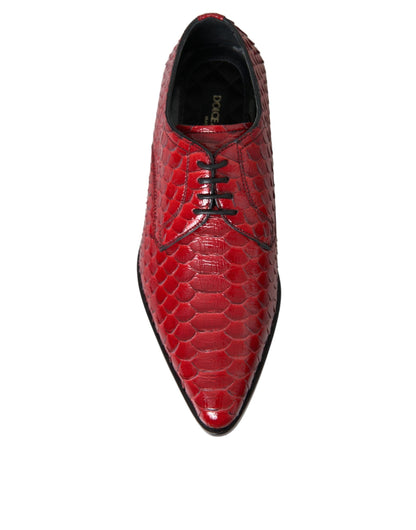 Dolce & Gabbana Red Textured Varnished Derby Men Formal Shoes - EU39/US6