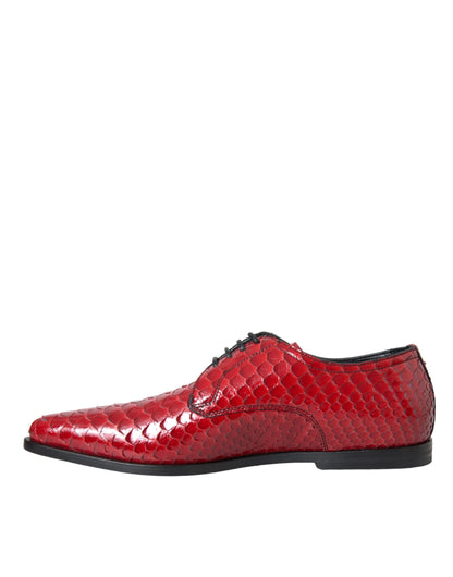 Dolce & Gabbana Red Textured Varnished Derby Men Formal Shoes - EU39/US6