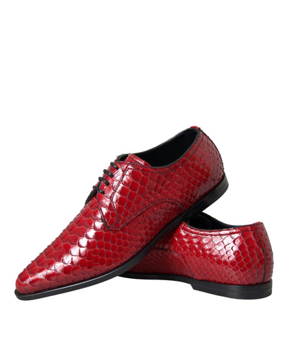 Dolce & Gabbana Red Textured Varnished Derby Men Formal Shoes - EU39/US6