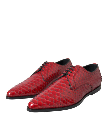 Dolce & Gabbana Red Textured Varnished Derby Men Formal Shoes - EU39/US6