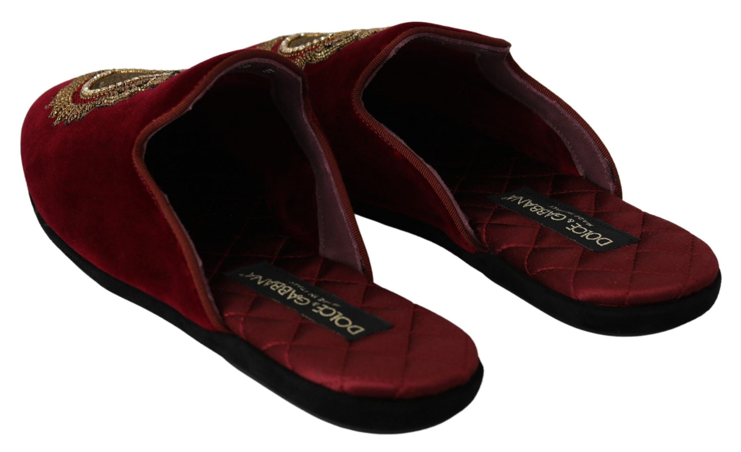 Dolce & Gabbana Red Velvet Embroidered Slides - EU39/US6