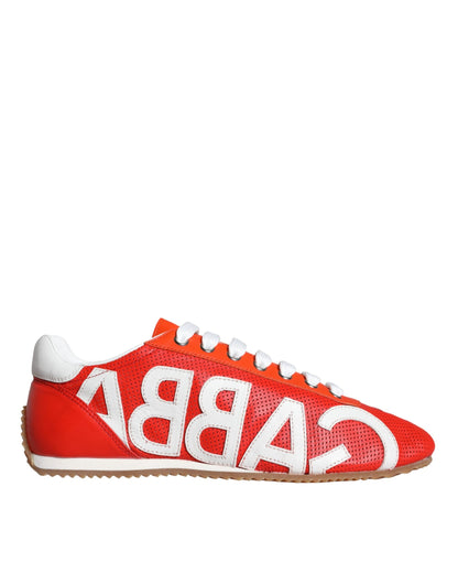 Dolce & Gabbana Red White Leather Logo Casual Sneakers Shoes - EU39/US8.5