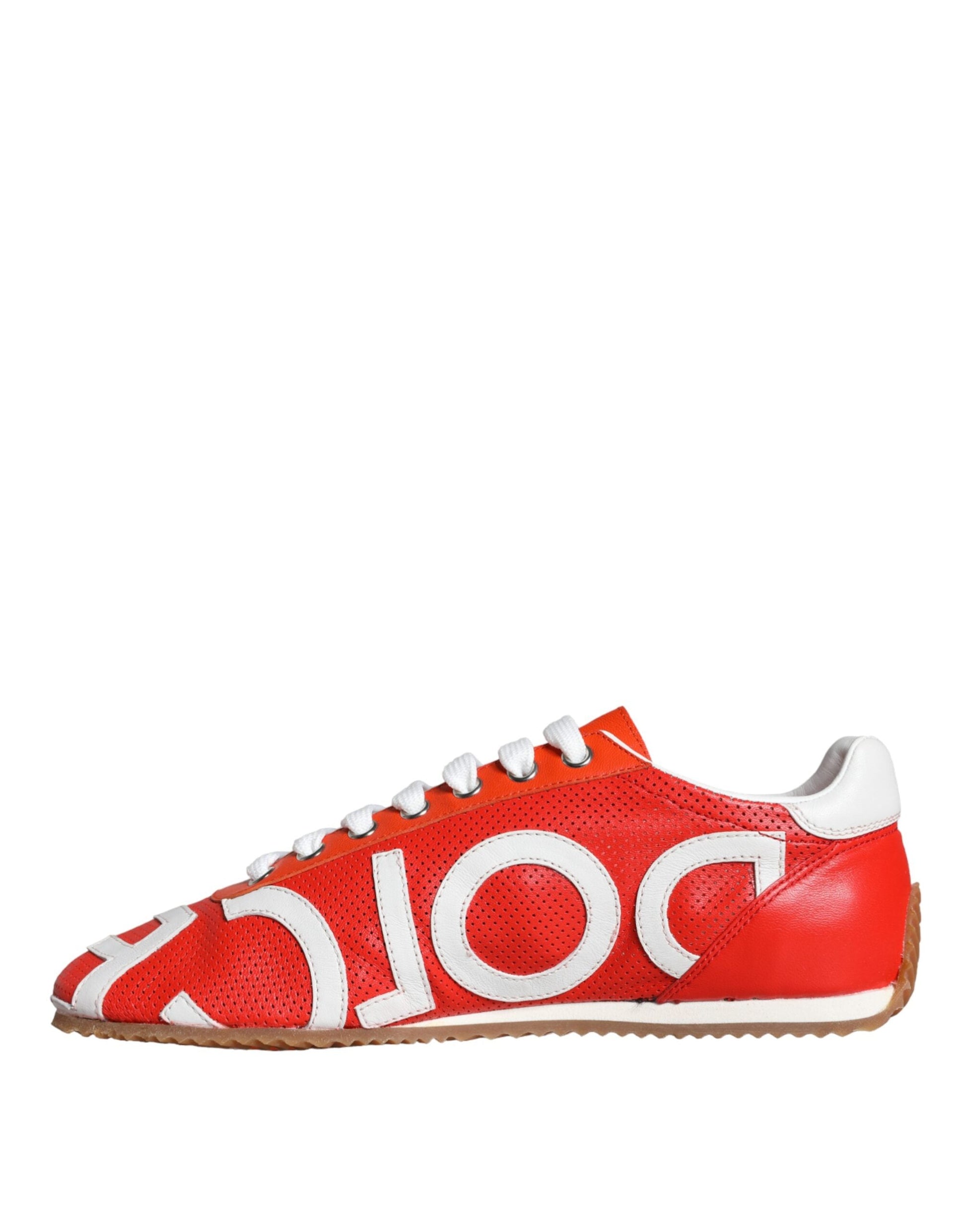 Dolce & Gabbana Red White Leather Logo Casual Sneakers Shoes - EU39/US8.5