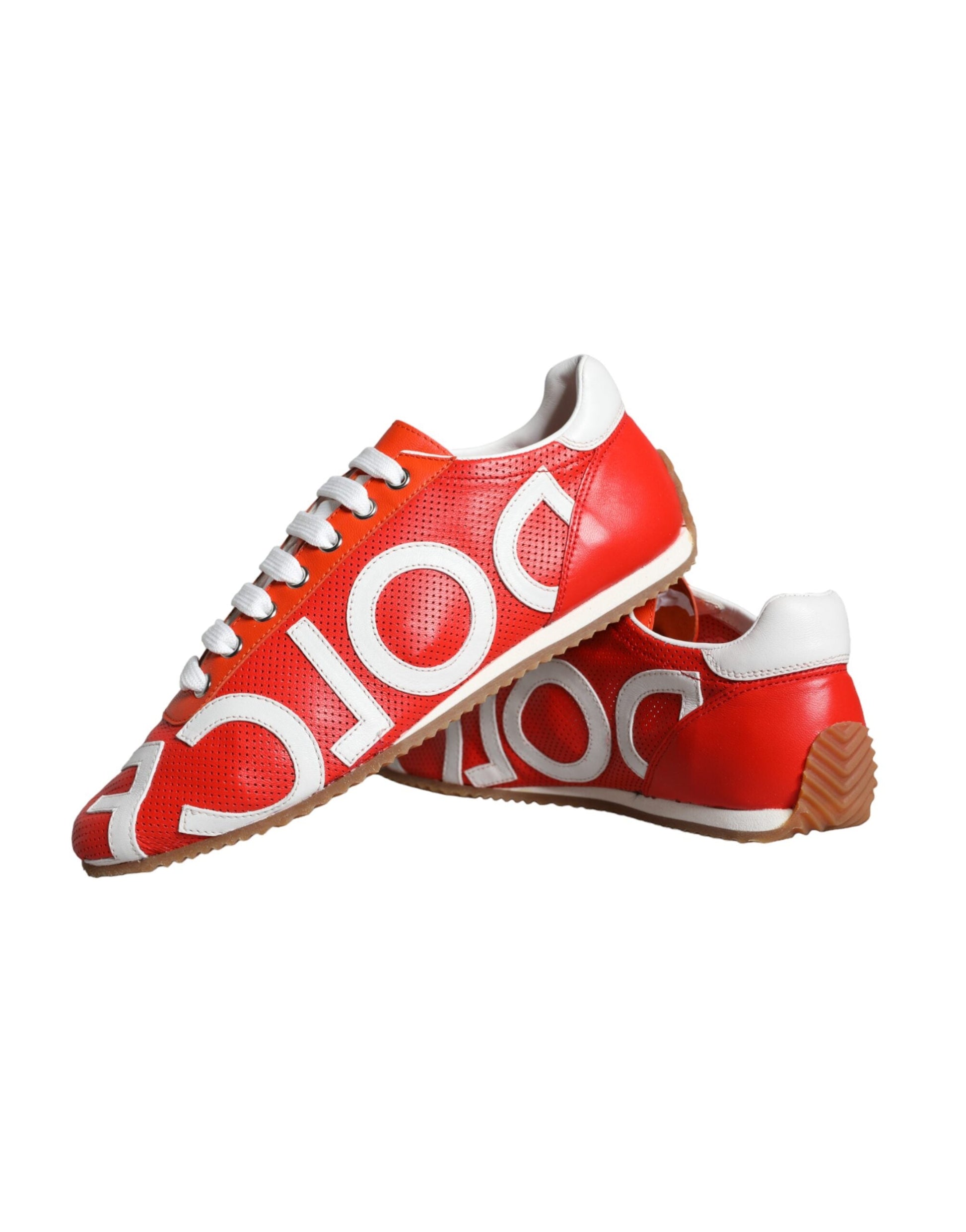 Dolce & Gabbana Red White Leather Logo Casual Sneakers Shoes - EU39/US8.5