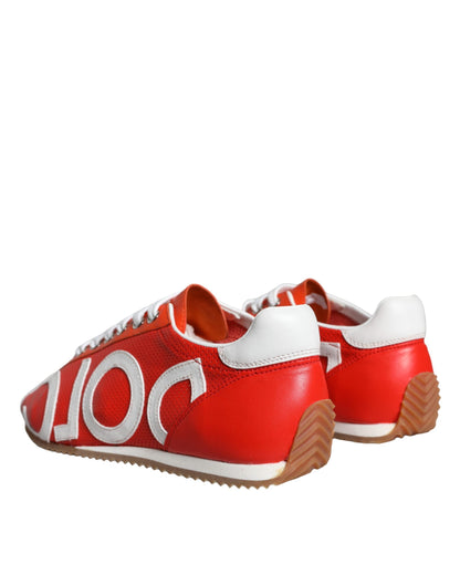 Dolce & Gabbana Red White Leather Logo Casual Sneakers Shoes - EU39/US8.5