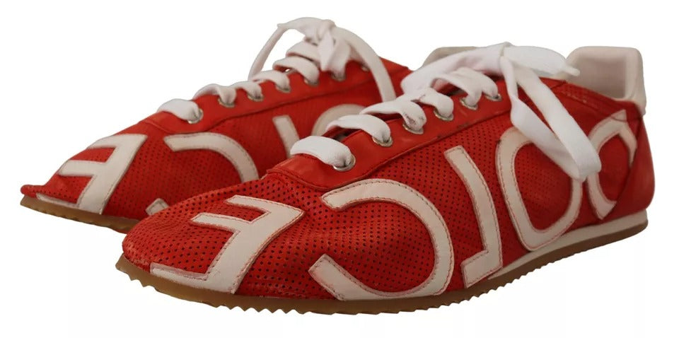 Dolce & Gabbana Red White Leather Mens Logo Casual Sneakers Shoes - EU44/US11