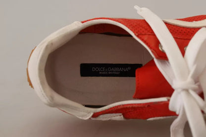 Dolce & Gabbana Red White Leather Mens Logo Casual Sneakers Shoes - EU44/US11