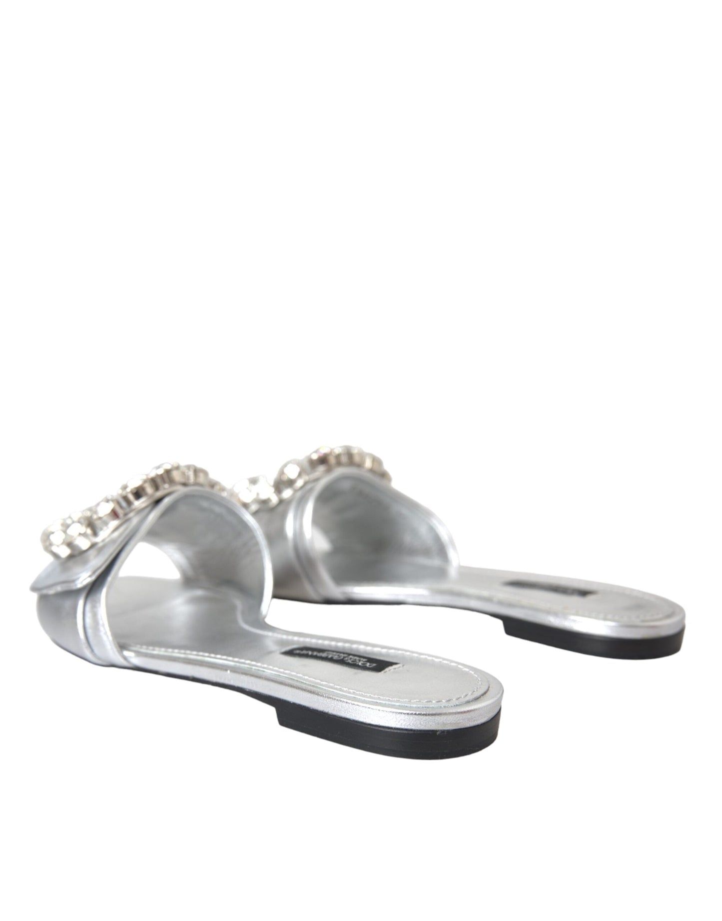 Dolce & Gabbana Silver Crystal Leather Flats Sandals Shoes - EU36/US5.5