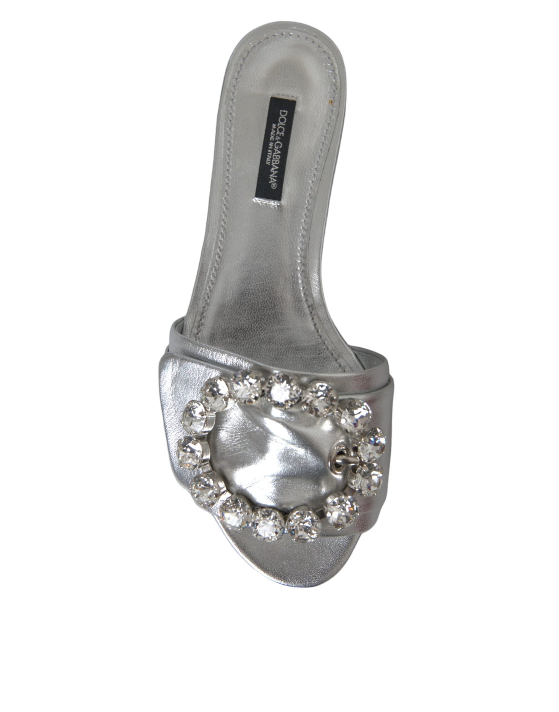 Dolce & Gabbana Silver Crystal Leather Flats Sandals Shoes - EU36/US5.5