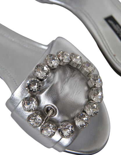 Dolce & Gabbana Silver Crystal Leather Flats Sandals Shoes - EU36/US5.5