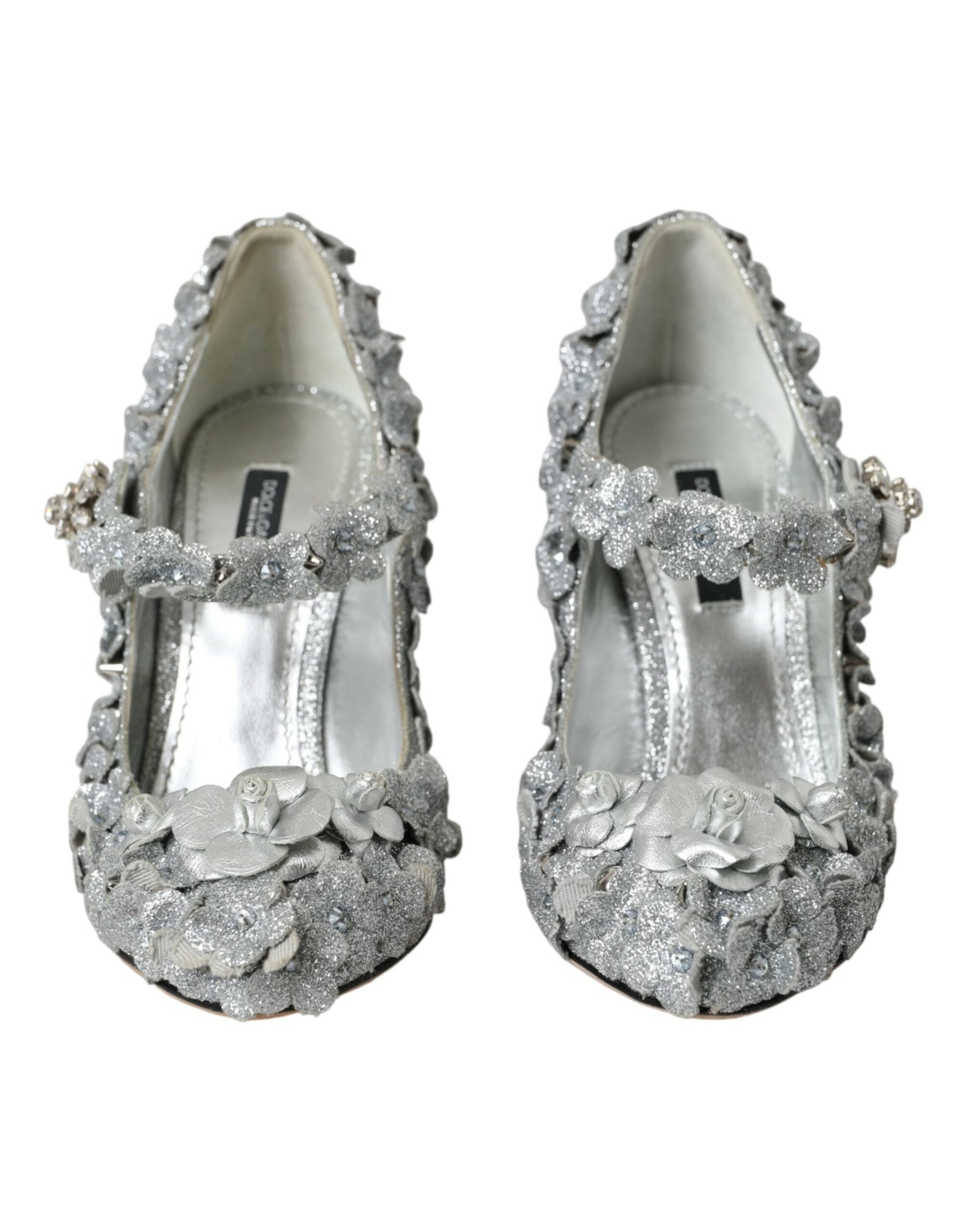 Dolce & Gabbana Silver Floral Crystal Mary Jane Pumps Shoes - EU36/US5.5