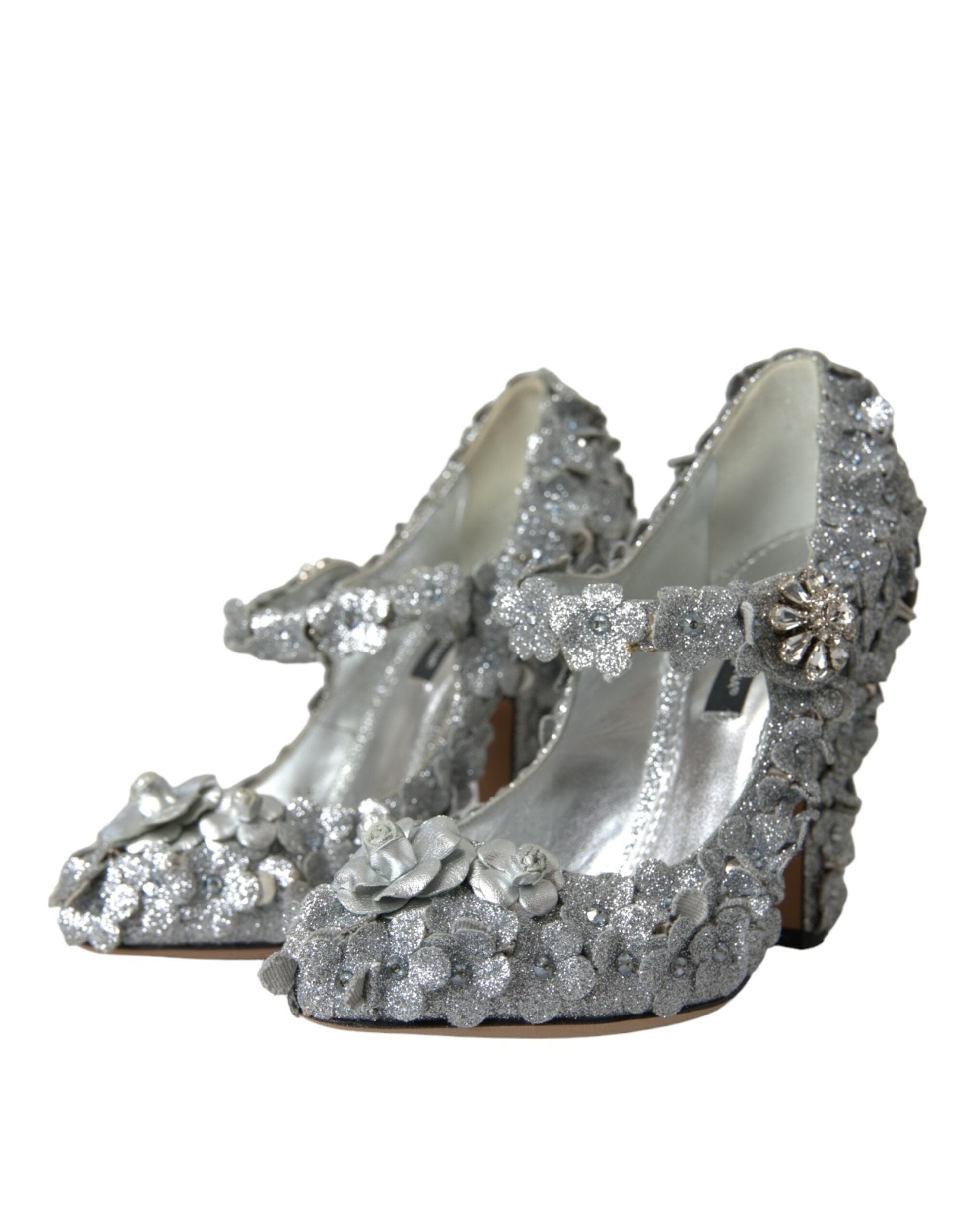 Dolce & Gabbana Silver Floral Crystal Mary Jane Pumps Shoes - EU36/US5.5