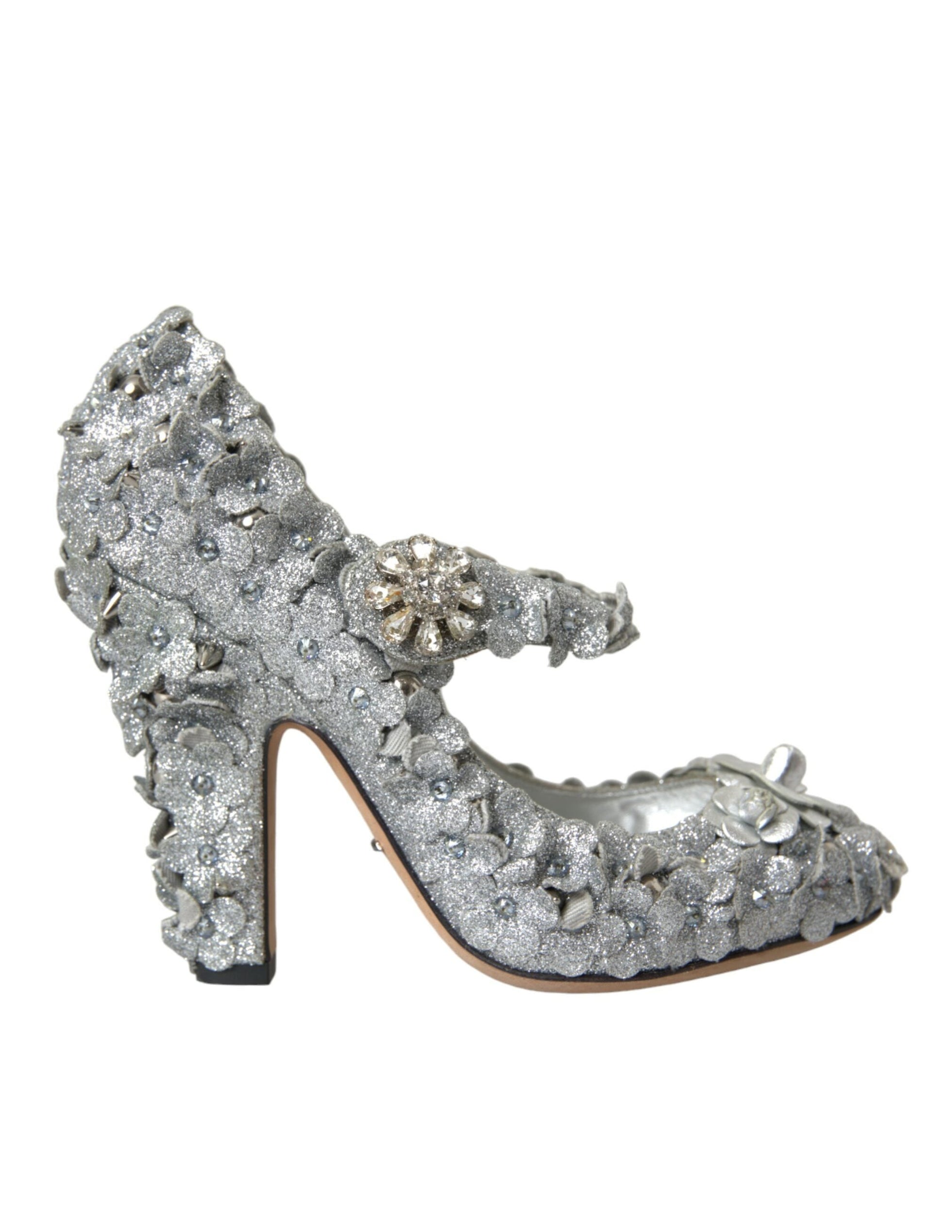 Dolce & Gabbana Silver Floral Crystal Mary Jane Pumps Shoes - EU36/US5.5