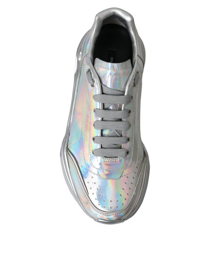 Dolce & Gabbana Silver Iridescent DAYMASTER Leather Sneakers Shoes - EU39/US8.5