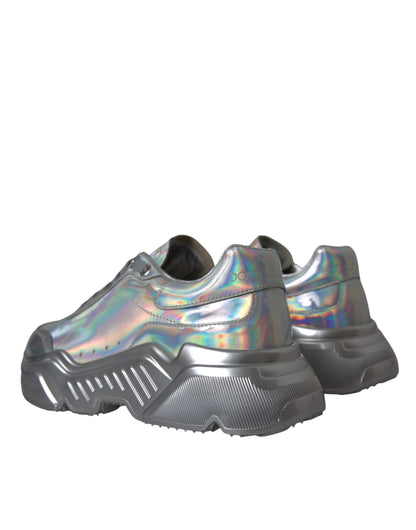 Dolce & Gabbana Silver Iridescent DAYMASTER Leather Sneakers Shoes - EU39/US8.5