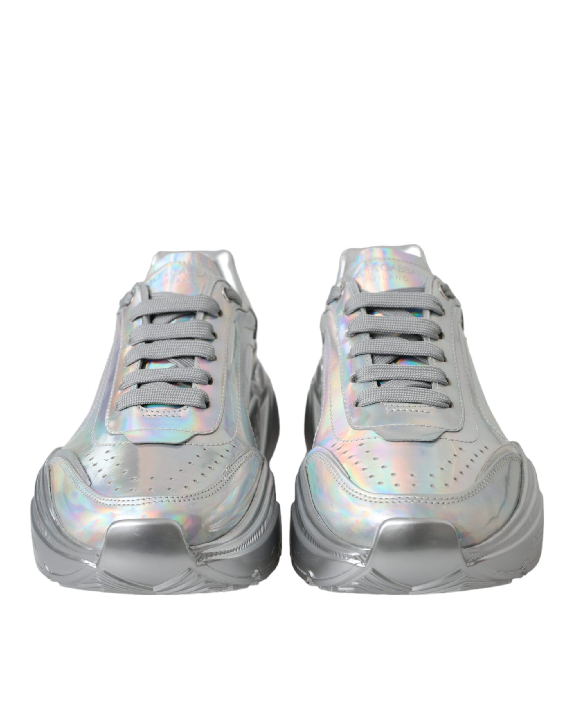 Dolce & Gabbana Silver Iridescent DAYMASTER Leather Sneakers Shoes - EU39/US8.5