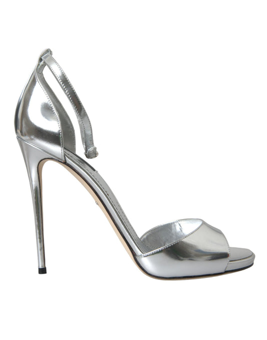 Dolce & Gabbana Silver KEIRA Leather Heels Sandals Shoes - EU40/US9.5