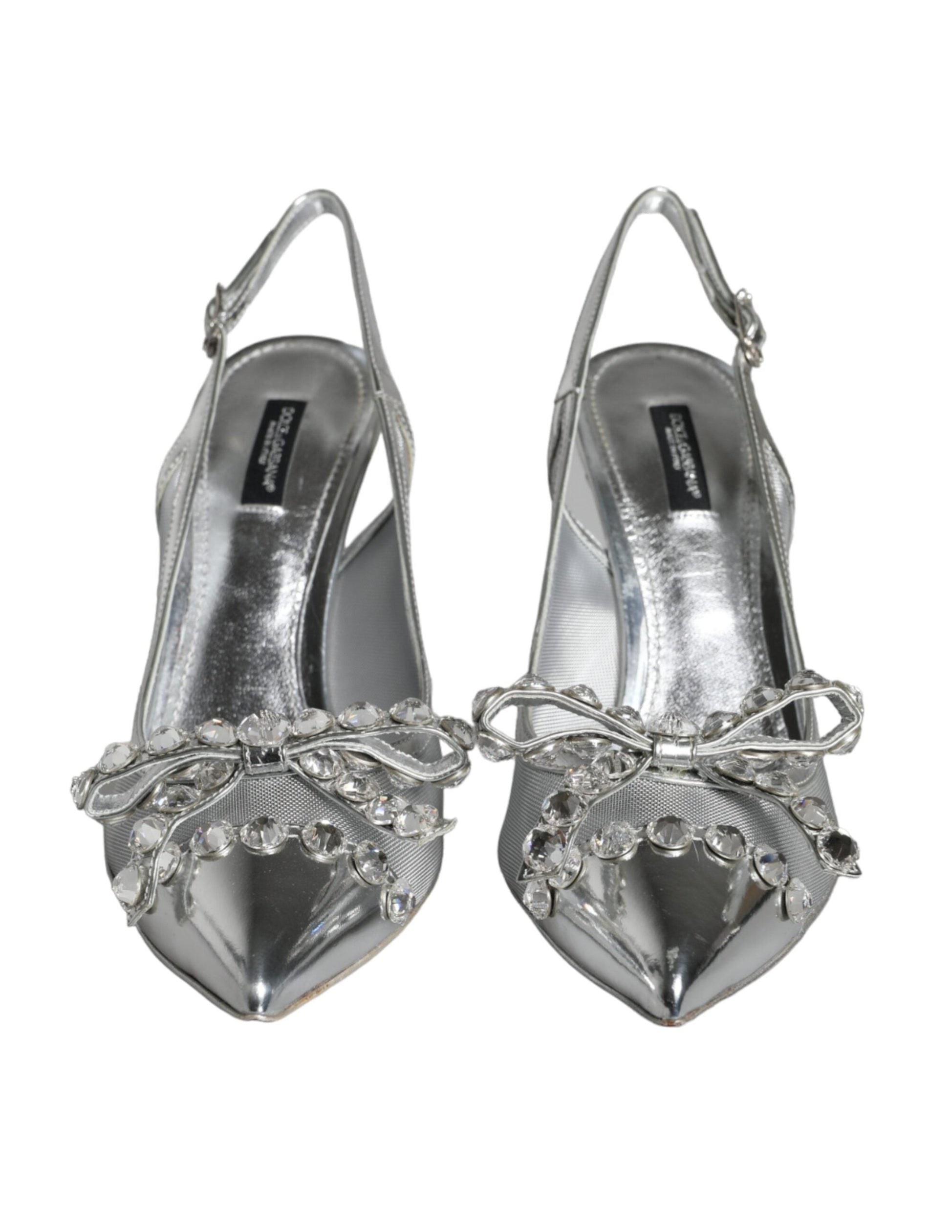 Dolce & Gabbana Silver Mesh Crystal Embellished Slingback Shoes - EU40.5/US10