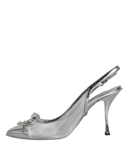 Dolce & Gabbana Silver Mesh Crystal Embellished Slingback Shoes - EU40.5/US10