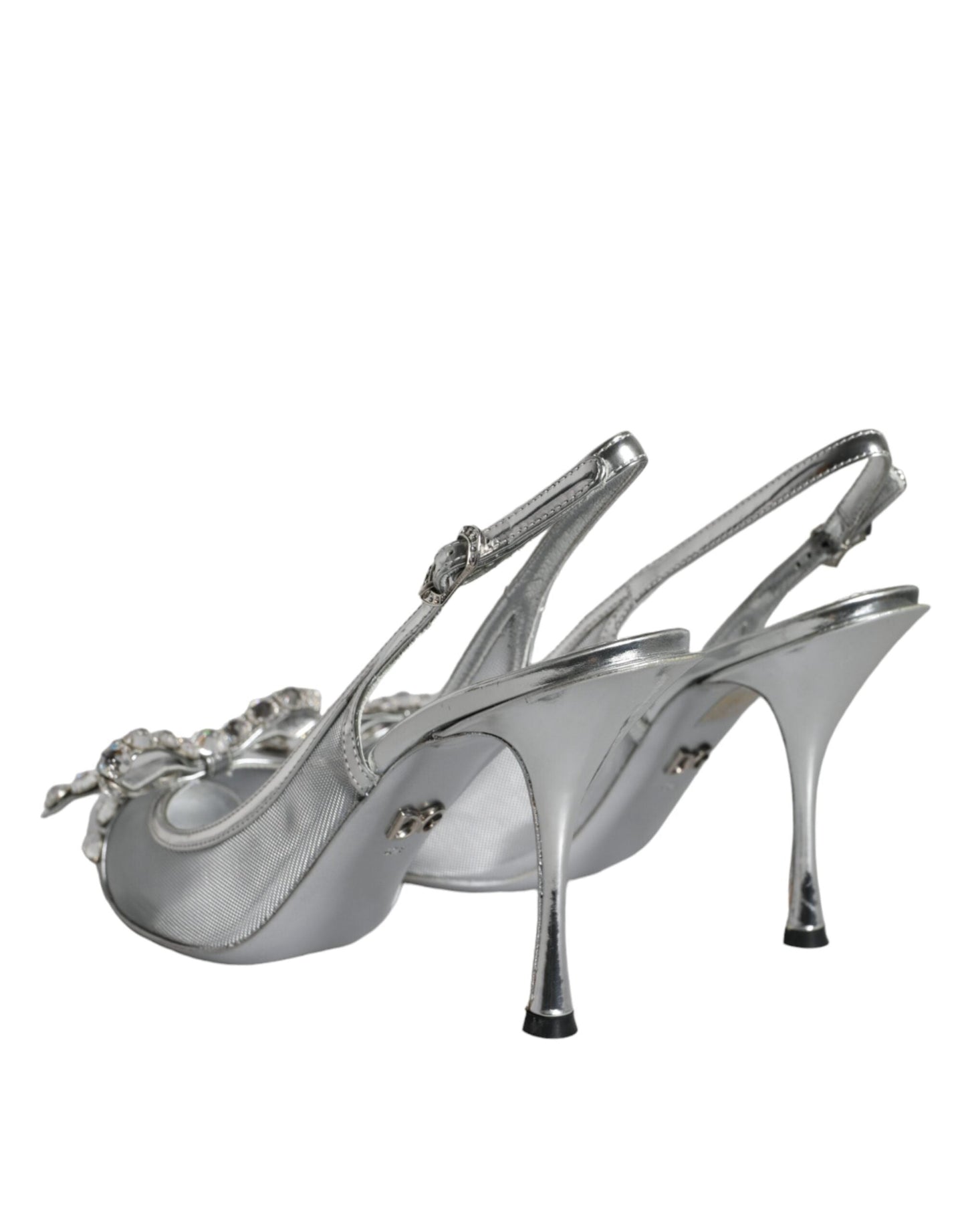 Dolce & Gabbana Silver Mesh Crystal Embellished Slingback Shoes - EU40.5/US10