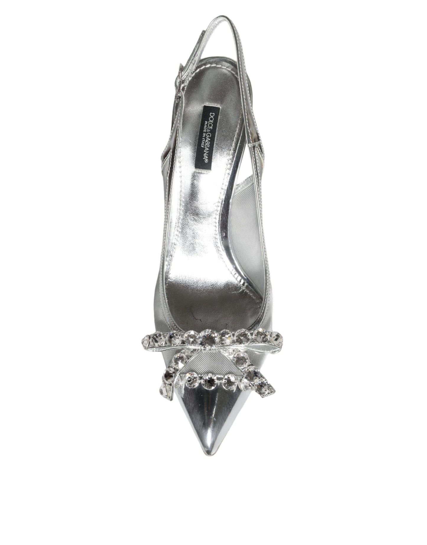 Dolce & Gabbana Silver Mesh Crystal Embellished Slingback Shoes - EU40.5/US10