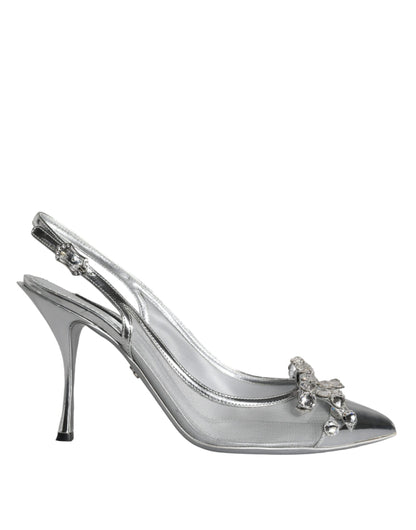 Dolce & Gabbana Silver Mesh Crystal Embellished Slingback Shoes - EU40.5/US10