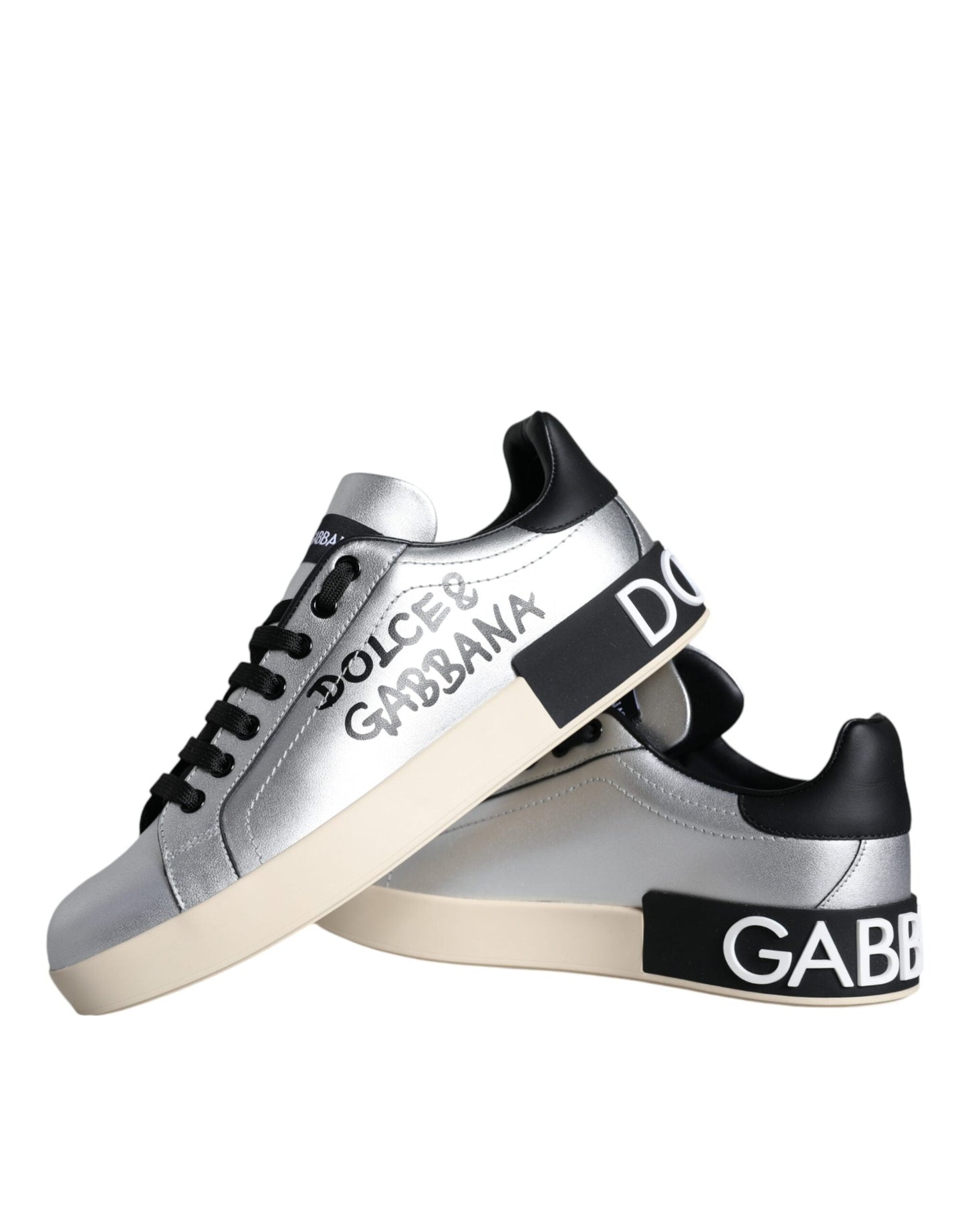 Dolce & Gabbana Silver Portofino Calf Leather Sneakers Shoes - EU36/US6