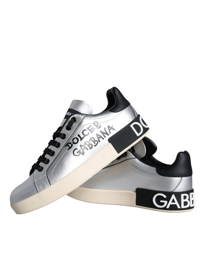 Dolce & Gabbana Silver Portofino Calf Leather Sneakers Shoes - EU36/US6