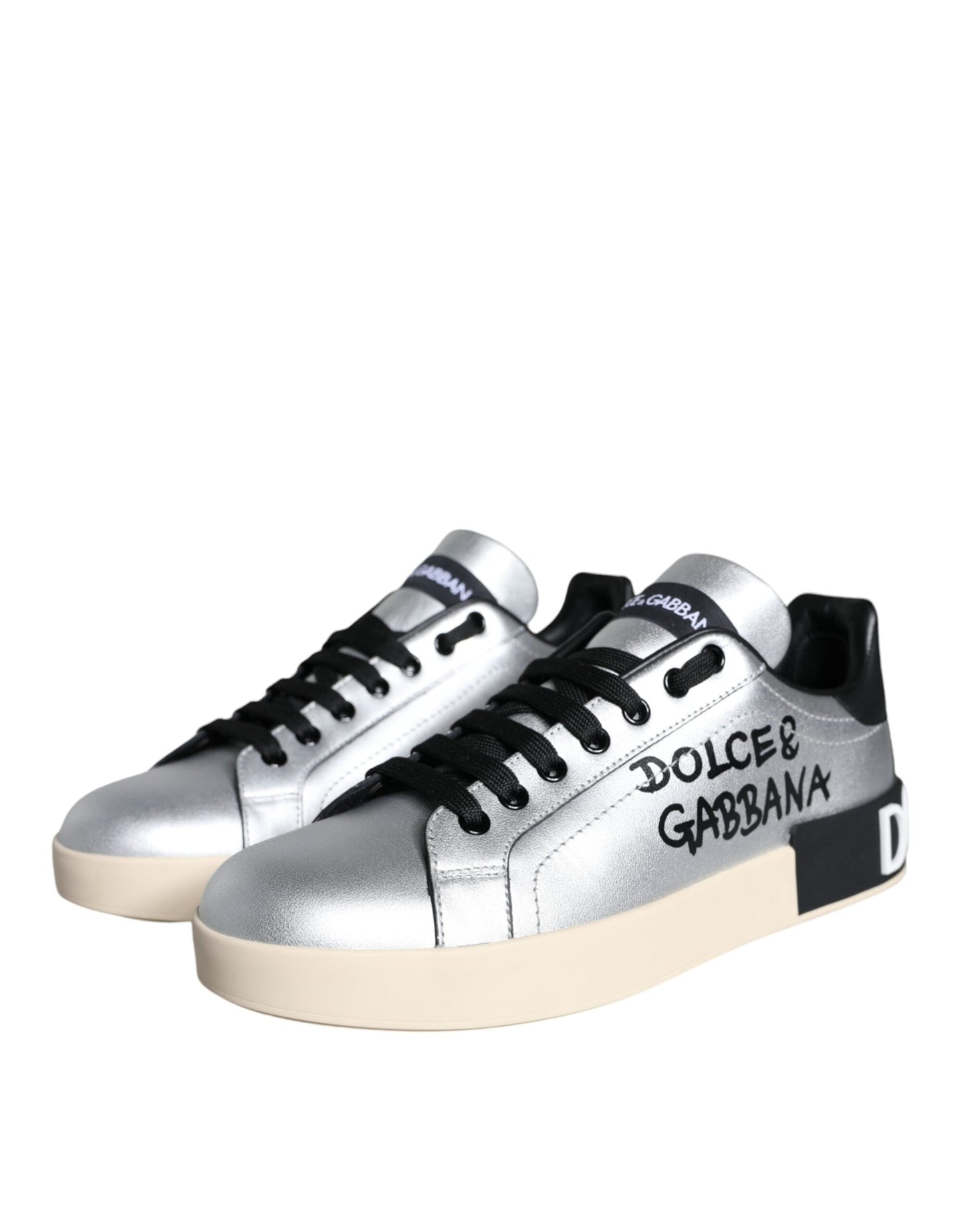 Dolce & Gabbana Silver Portofino Calf Leather Sneakers Shoes - EU36/US6