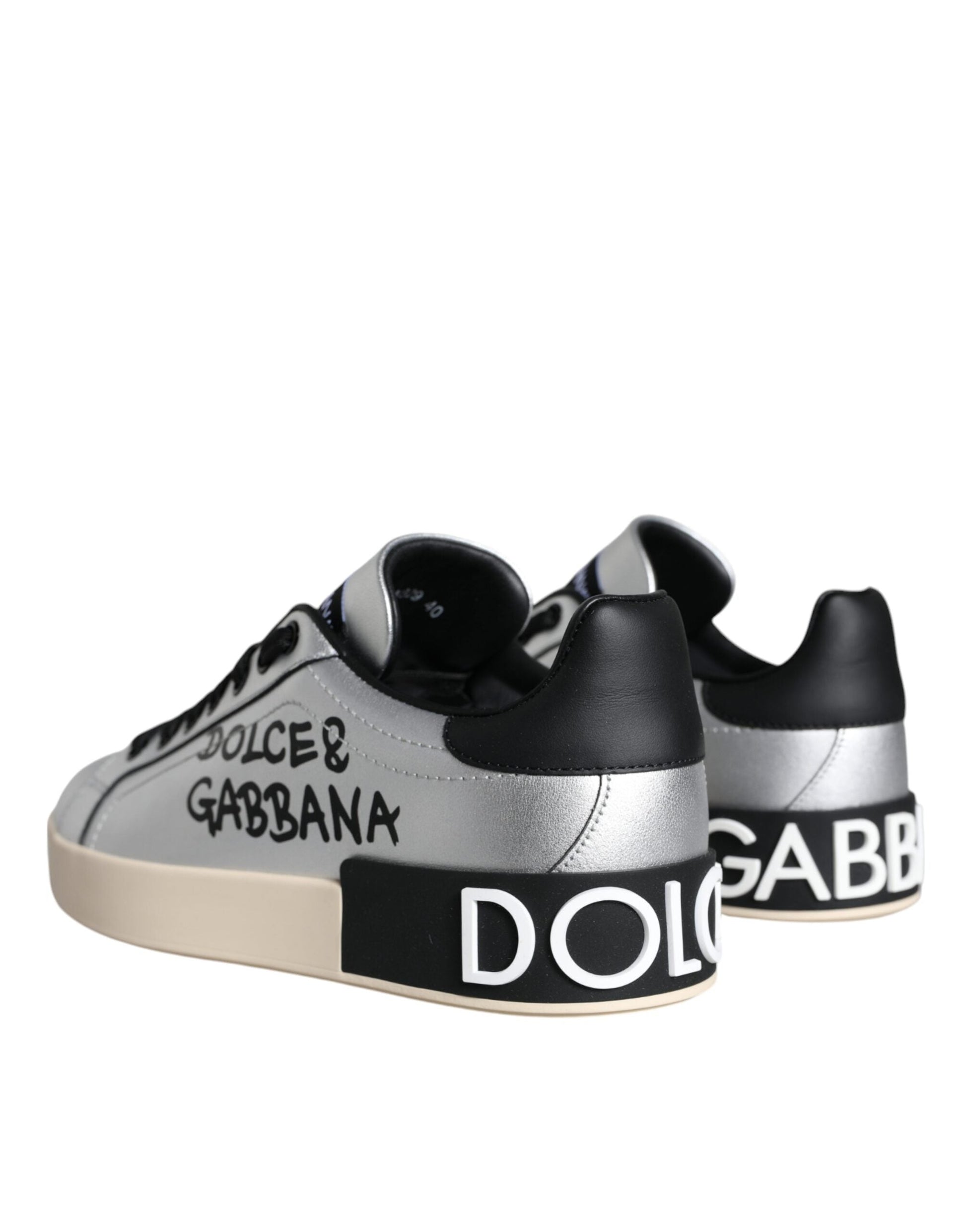 Dolce & Gabbana Silver Portofino Calf Leather Sneakers Shoes - EU36/US6