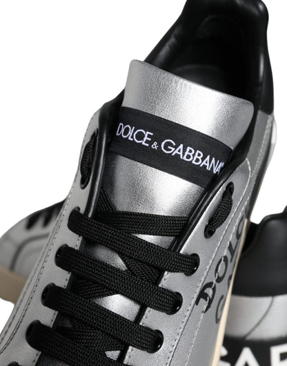 Dolce & Gabbana Silver Portofino Calf Leather Sneakers Shoes - EU36/US6