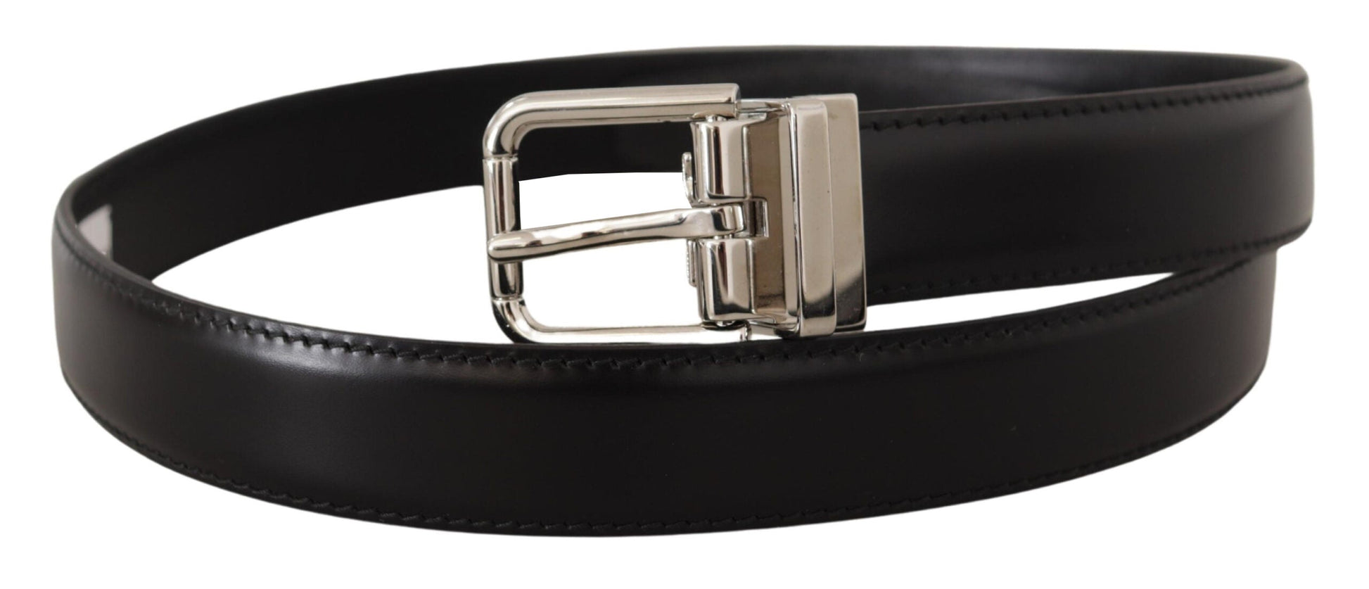 Dolce & Gabbana Sleek Black Leather Belt with Metal Buckle - 75 cm / 30 Inches