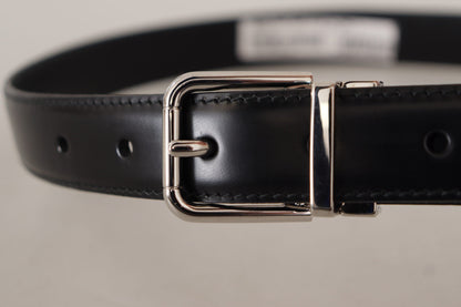 Dolce & Gabbana Sleek Black Leather Belt with Metal Buckle - 75 cm / 30 Inches