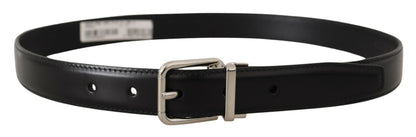 Dolce & Gabbana Sleek Black Leather Belt with Metal Buckle - 75 cm / 30 Inches