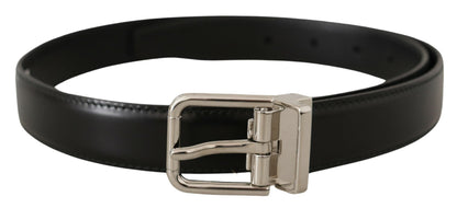 Dolce & Gabbana Sleek Black Leather Belt with Metal Buckle - 75 cm / 30 Inches