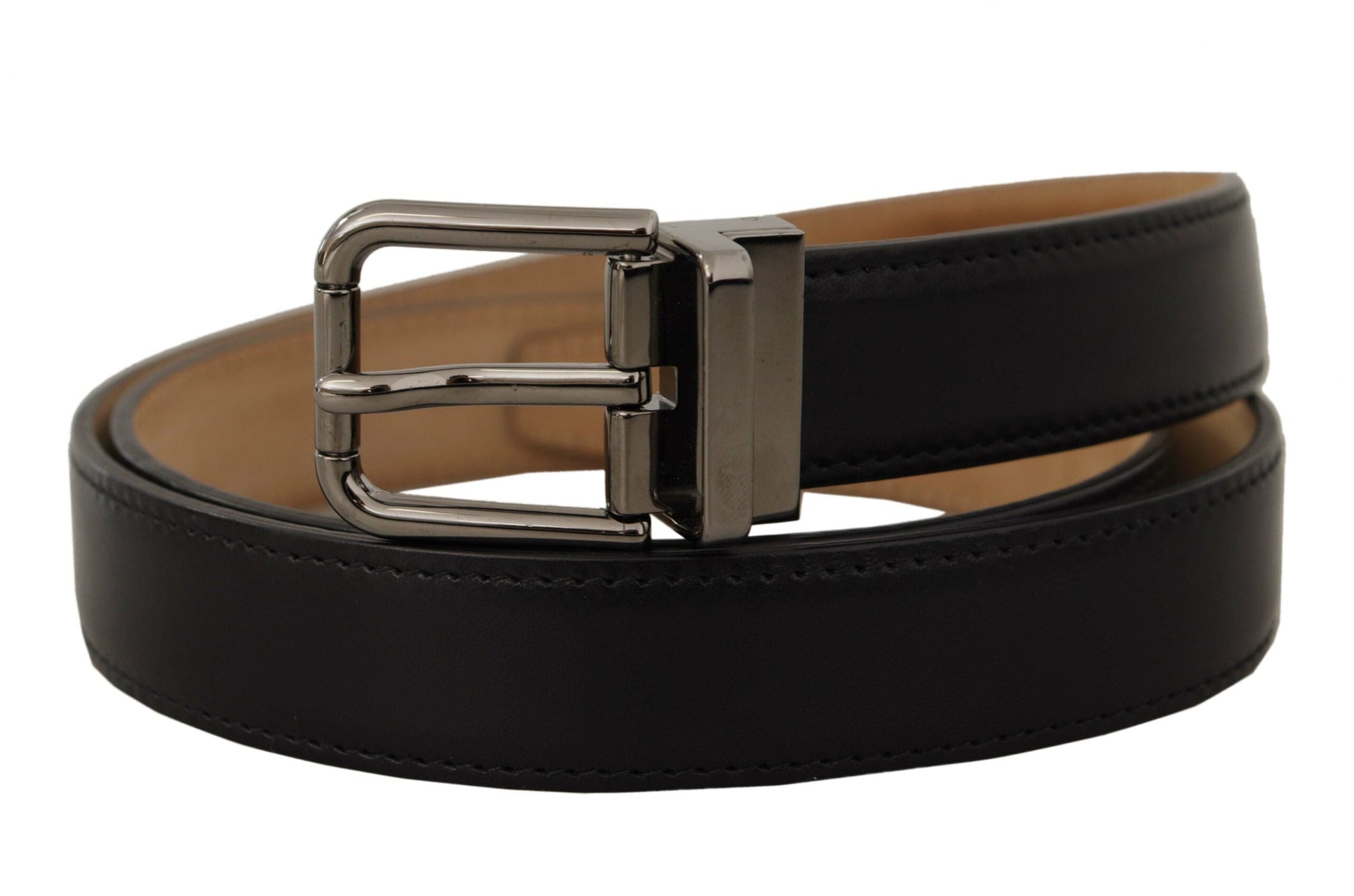 Dolce & Gabbana Sleek Black Leather Belt with Metal Buckle - 90 cm / 36 Inches