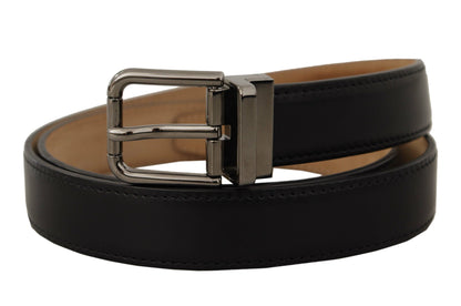 Dolce & Gabbana Sleek Black Leather Belt with Metal Buckle - 90 cm / 36 Inches