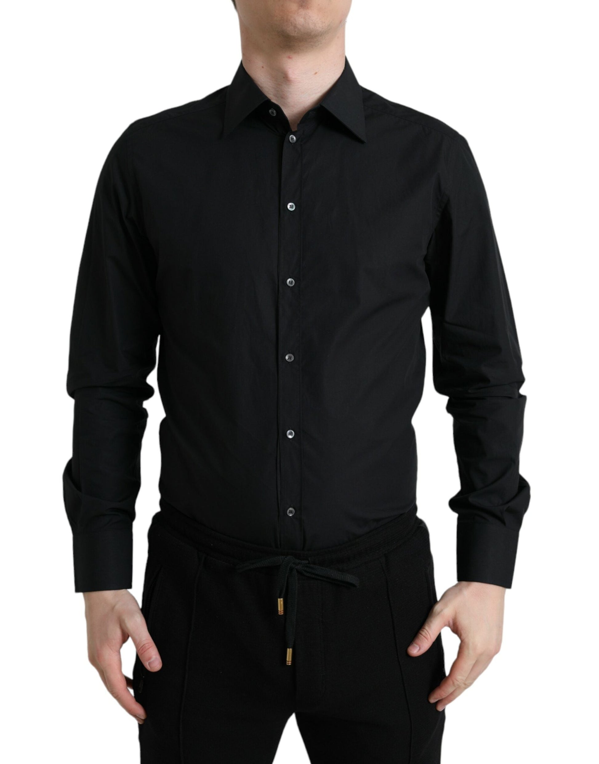 Dolce & Gabbana Sleek Black Slim Fit Italian Dress Shirt - IT37 | XS