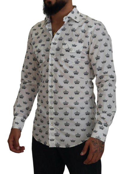 Dolce & Gabbana Slim Fit Crown Print Dress Shirt - IT37 | XS