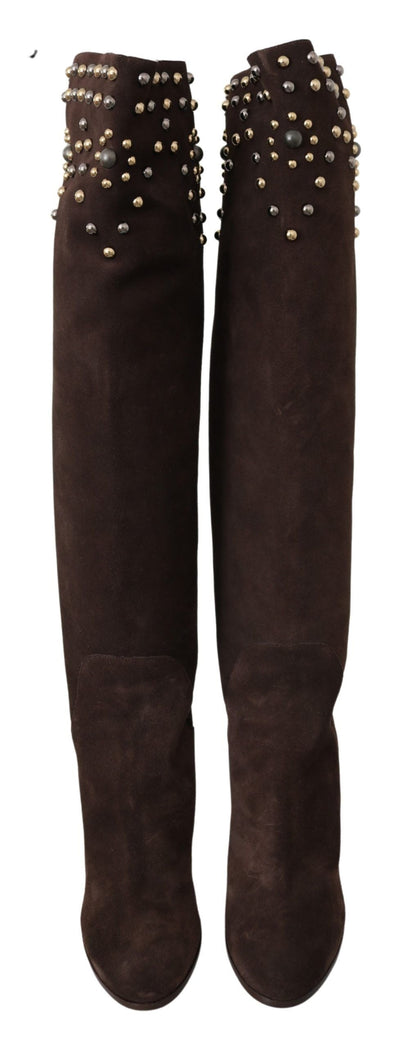 Dolce & Gabbana Studded Suede Knee High Boots in Brown - EU39/US8.5