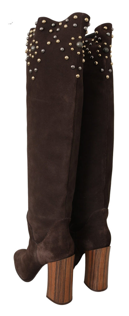 Dolce & Gabbana Studded Suede Knee High Boots in Brown - EU39/US8.5