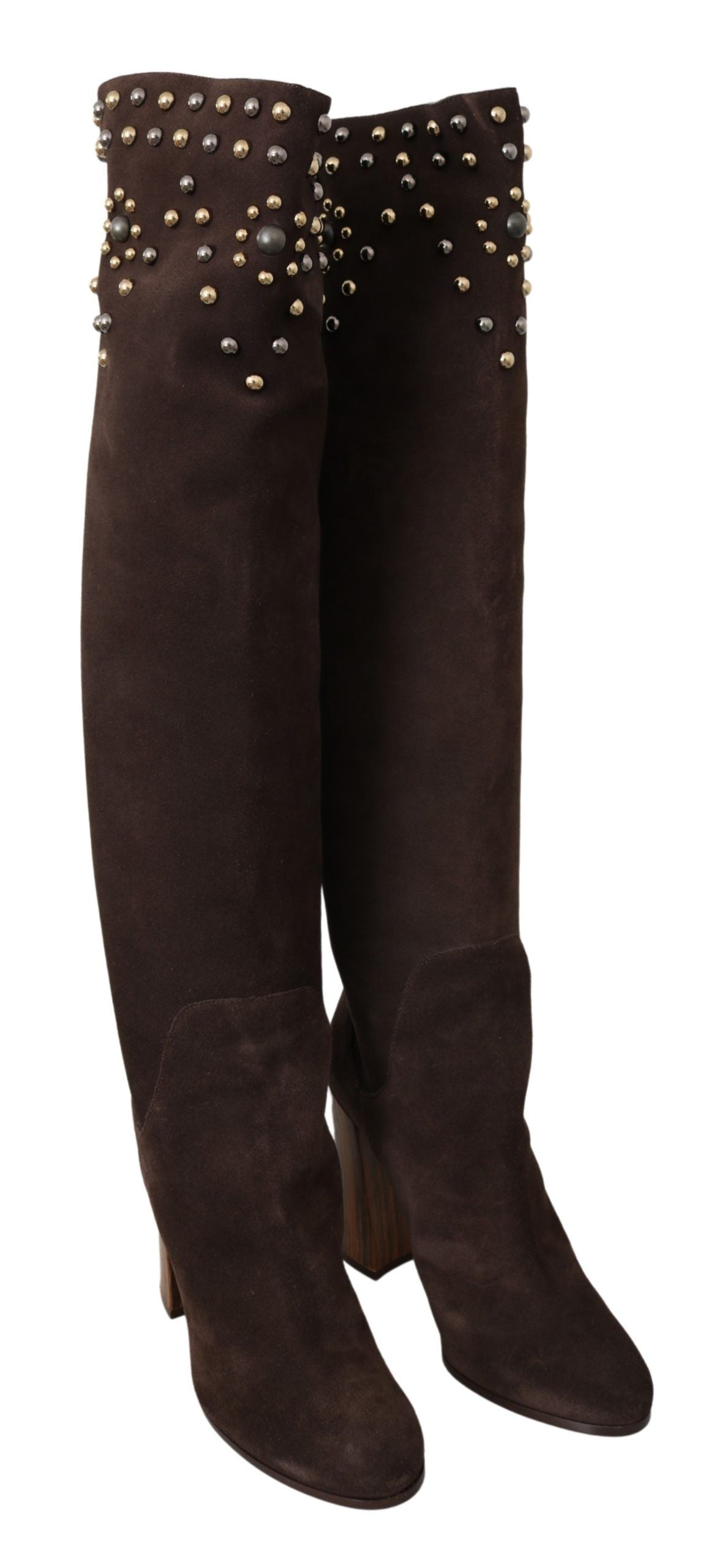 Dolce & Gabbana Studded Suede Knee High Boots in Brown - EU39/US8.5